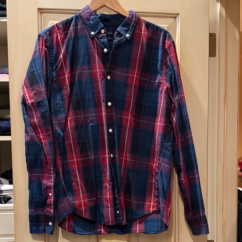 J. Crew Navy and Burgundy Plaid Shirt